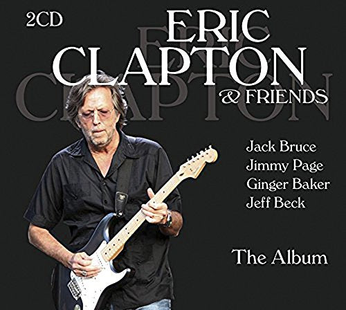 "Eric Clapton holding a guitar on a black album cover with white text."
