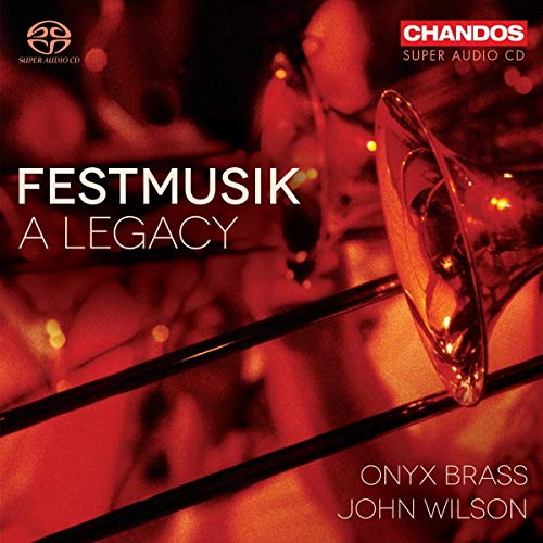 CD cover with trumpet bell and text "Festmusik: A Legacy" in red-toned image.