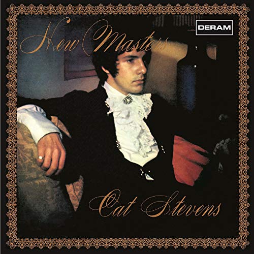 "Album cover featuring Cat Stevens in a black jacket and white ruffled shirt."