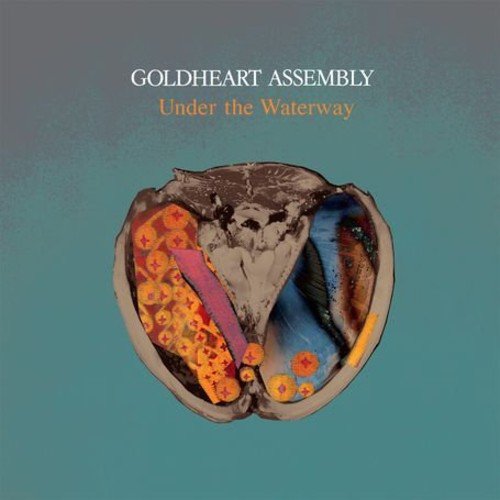 "Album cover featuring a cut-open mussel shell with various colors against a teal background."