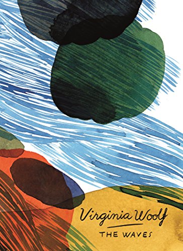 "Book cover of 'The Waves' by Virginia Woolf, featuring abstract shapes and colors."