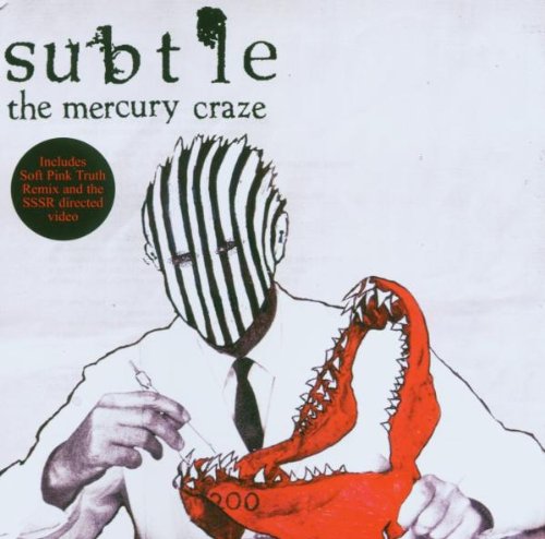 "Album cover with a man in a white shirt, black tie, and striped mask."