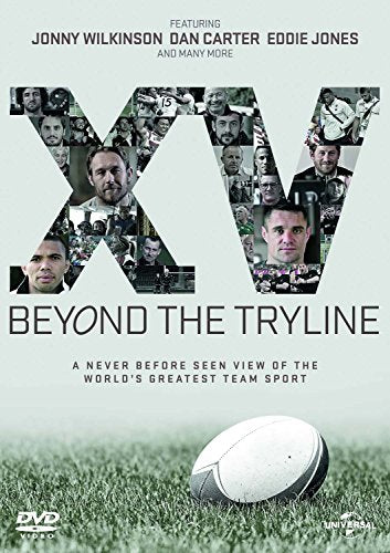 A DVD cover featuring a rugby ball on grass with a collage of faces.