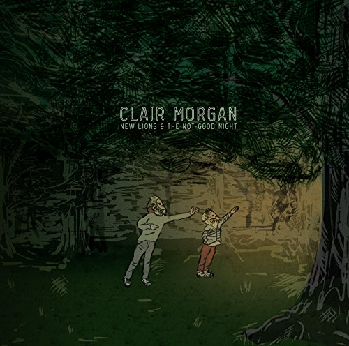 "Album cover art featuring a man and child standing in a dark forest."