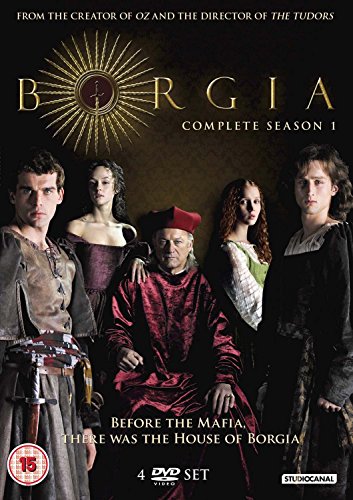 DVD cover for "Borgia - Complete Season 1" featuring five actors in period costume.