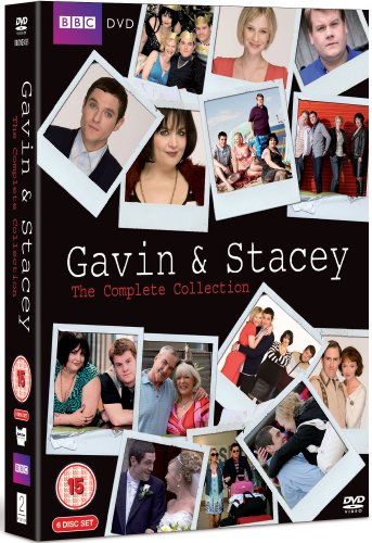 "Black DVD case with Polaroid photos of 'Gavin & Stacey' cast on the cover."