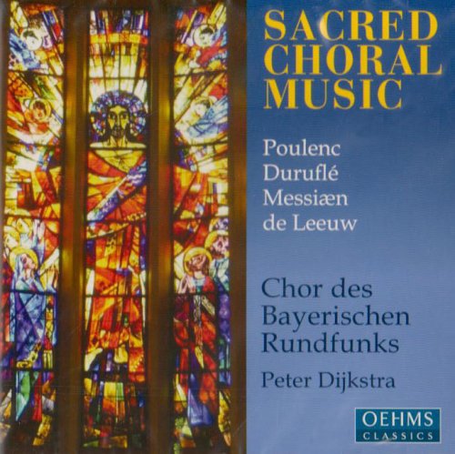 "Sacred Choral Music" CD cover featuring a stained-glass window with religious figures.