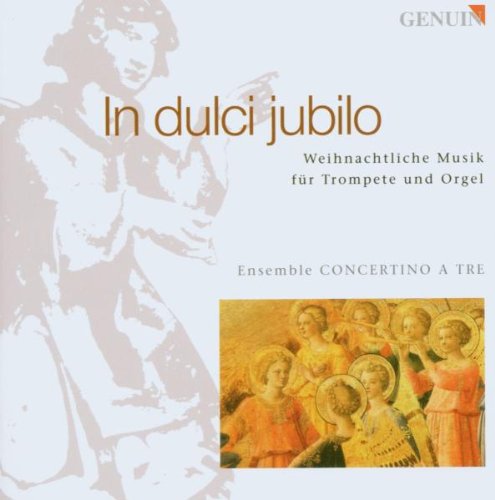"CD cover with angel image and trumpet player, featuring 'In dulci jubilo' in orange text."