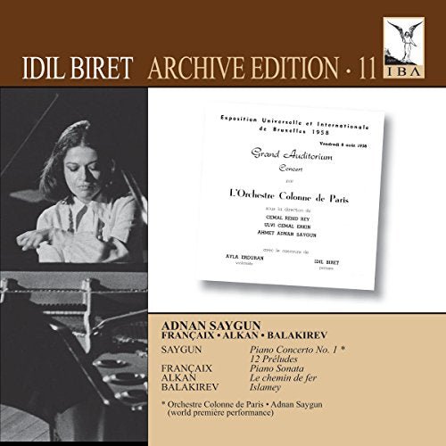 "CD cover with a black-and-white photo of a woman playing piano, text, and concert program."