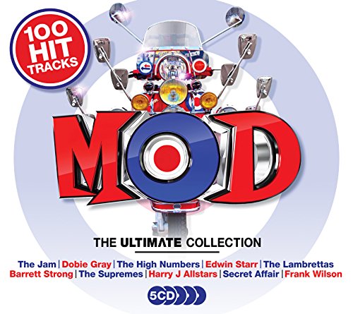 "CD cover with 'MOD' in red and blue, featuring a scooter and artist names."