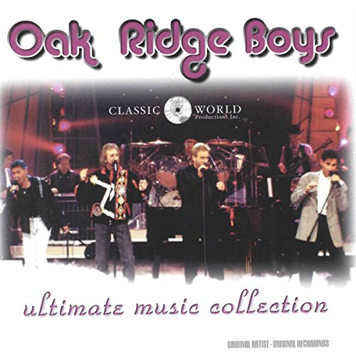 "CD cover with 'Oak Ridge Boys' in pink, featuring the band performing on stage."
