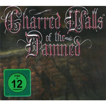 "Album cover with 'Charred Walls of the Damned' text, dark, grungy background, and stylized font."