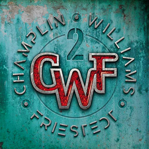 Turquoise metal background with "CWF 2" logo and artist names in silver lettering.