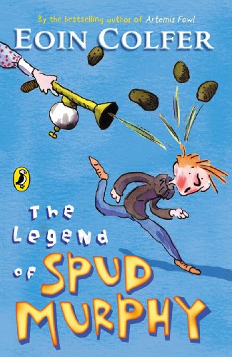 "The Legend of Spud Murphy" book cover featuring a cartoon boy being hit by potatoes.