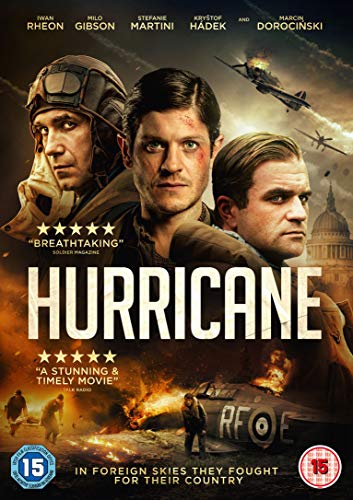 "DVD cover for 'Hurricane' showing three men and a war scene."