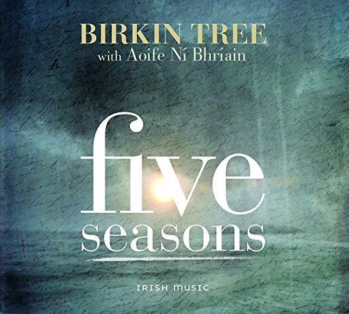 "Album cover for 'Five Seasons' by Birkin Tree, featuring a blue-green textured background."