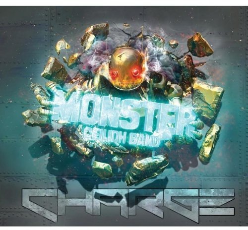 "CD cover with 'Monster Ceilidh Band' and 'Charge' text, surrounded by robotic debris."