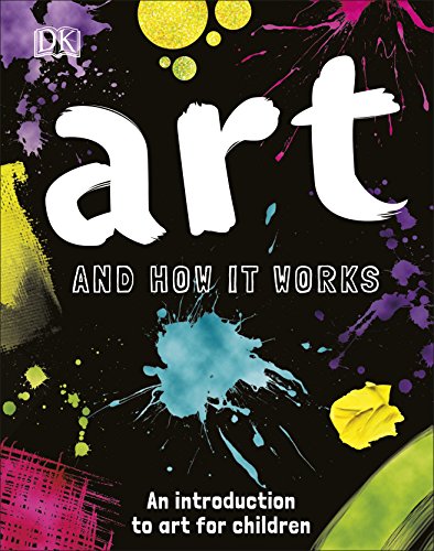"Book cover with 'art' in large white letters, colorful paint splatters on a black background."
