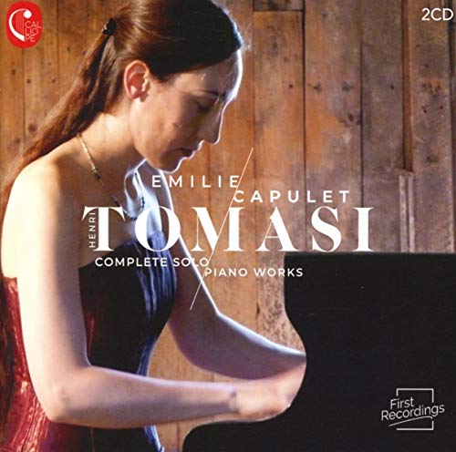 CD cover with a woman playing piano, titled "Henri Tomasi complete solo piano works".
