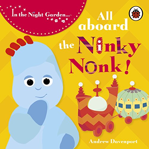 "Children's book cover featuring a blue character and a train on a yellow background."
