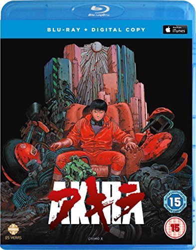 The image shows a Blu-ray case for "Akira" with a man in an orange jumpsuit.
