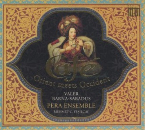"CD cover with ornate border, woman in traditional attire holding a tea cup."