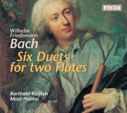 CD cover with a portrait of Wilhelm Friedemann Bach holding a flute.