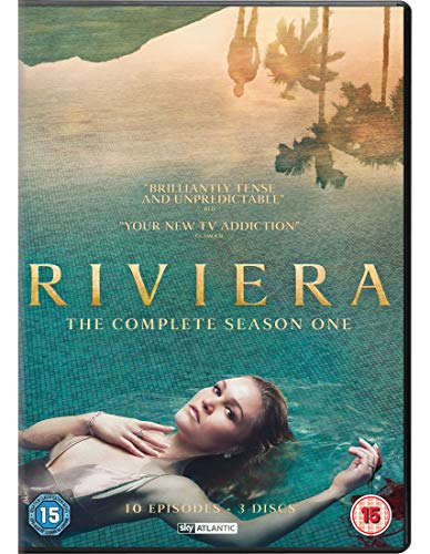 DVD cover for "Riviera: The Complete Season One" with a woman floating in water.