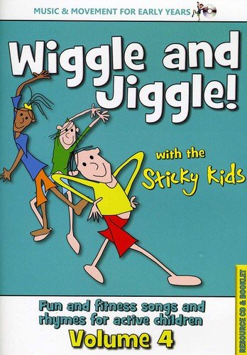 "CD cover featuring cartoon children dancing on a teal background with playful text."