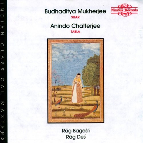 "CD cover with painting of woman in a field, peacocks, and trees."