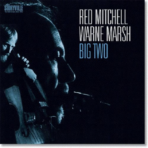 Jazz album cover with double bass player and saxophonist in dark, shadowy profile.