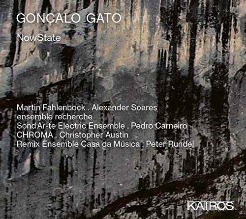 "CD cover with abstract, dark-toned painting and white text listing artist and ensemble names."
