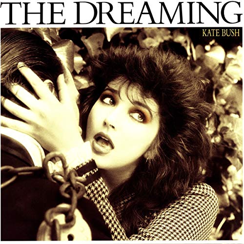 Kate Bush album cover, sepia-toned image of a woman with chained hands.