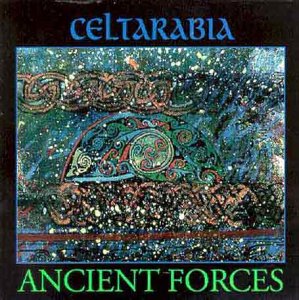 Celtarabia album cover with Celtic-inspired artwork, blue and green hues, on a black background.
