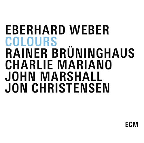 "Album cover with white background, black and blue text listing artist and musicians' names."