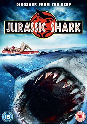 DVD cover for "Jurassic Shark" showing a shark attacking a person on a raft.