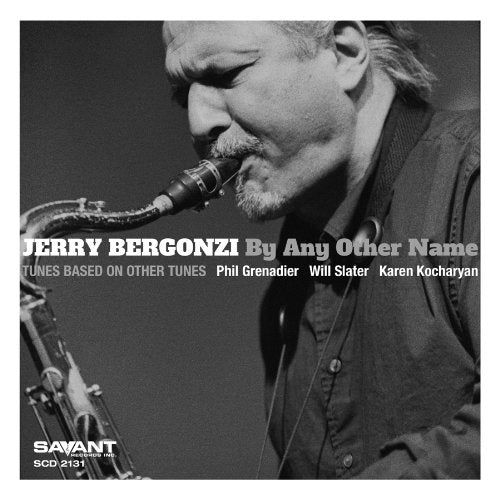 Black and white album cover featuring a man playing saxophone with overlaid text.