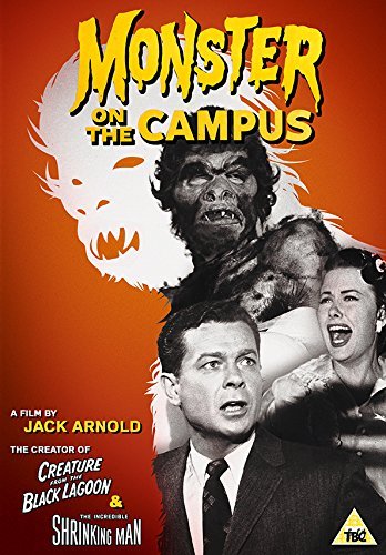DVD cover for "Monster on the Campus" with red background and black-and-white images.