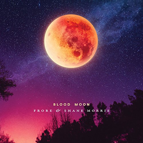 "Album cover with a red moon and starry night sky over silhouetted trees."