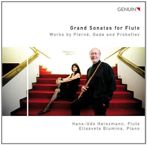 CD cover featuring a man with a flute and a woman on red stairs.