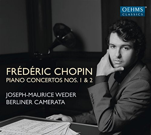 Black and white CD cover featuring a man sitting at a desk with sheet music.