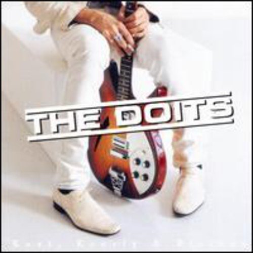 A person in white clothing holding a red and orange guitar, with "The Doits" text overlay.