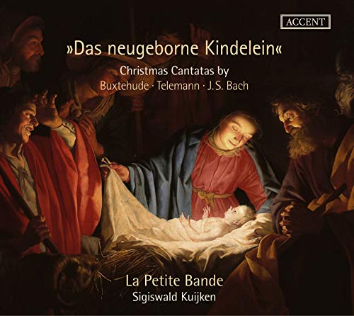 A CD cover featuring a Renaissance-style painting of the Nativity scene with text overlay.