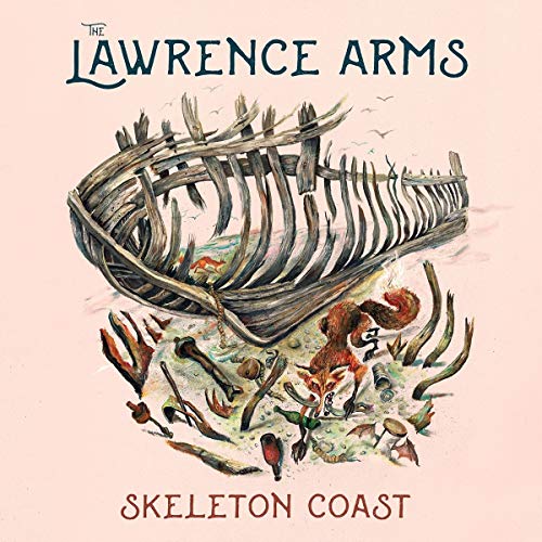 Album cover with a wrecked ship and birds on a pale pink background.