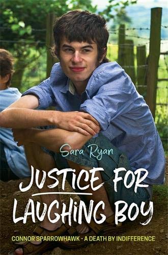 Book cover with a young man sitting outdoors, title "Justice for Laughing Boy" written prominently.