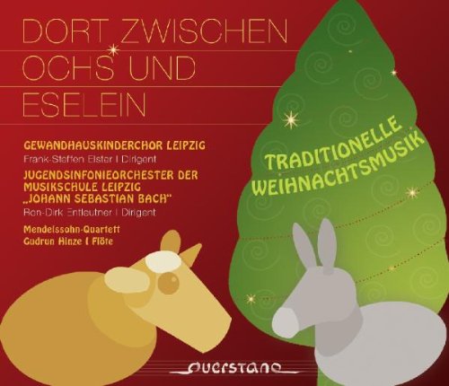 Red album cover with donkey, ox, and Christmas tree, featuring yellow and white text.