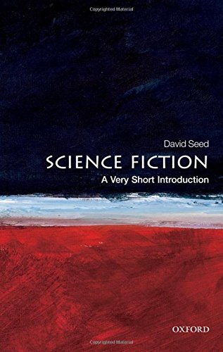 "Book cover with dark blue and red abstract background, white text 'Science Fiction' and author's name."