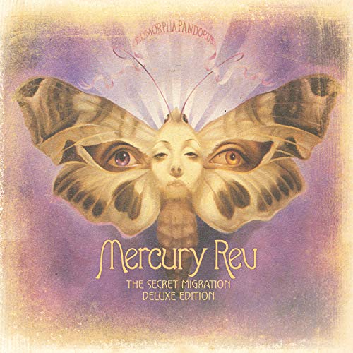 "Album cover featuring a moth with a face, purple and yellow background."