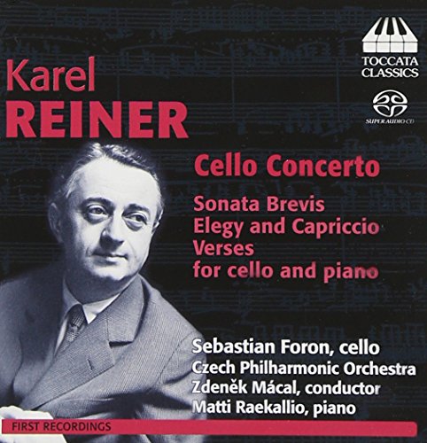 CD cover with Karel Reiner's portrait and musical composition titles on a black background.