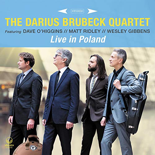 "CD cover with four men in suits, one holding a saxophone case."